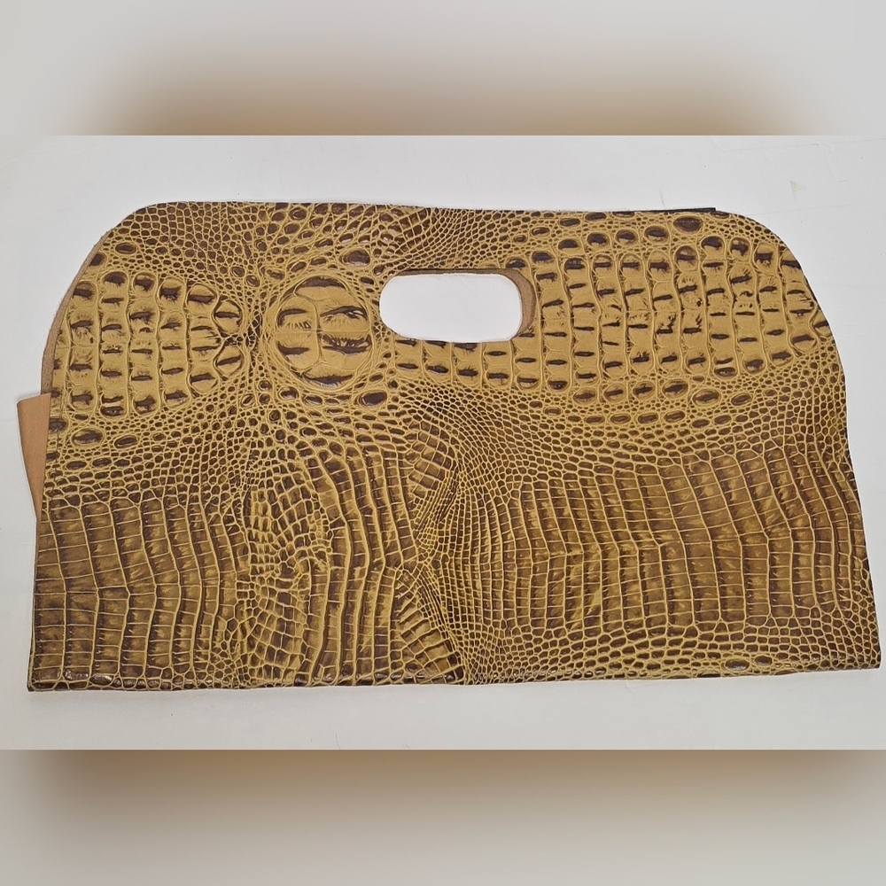 Brown Burnt Yellow Leather Croc Handbag Clutch Flat Purse